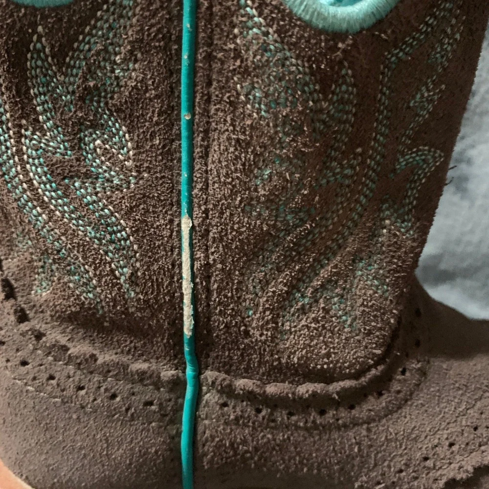 Ariat Western Boots Kids Size 2 10042537 Brown Turquoise Suede Cowgirl Rodeo